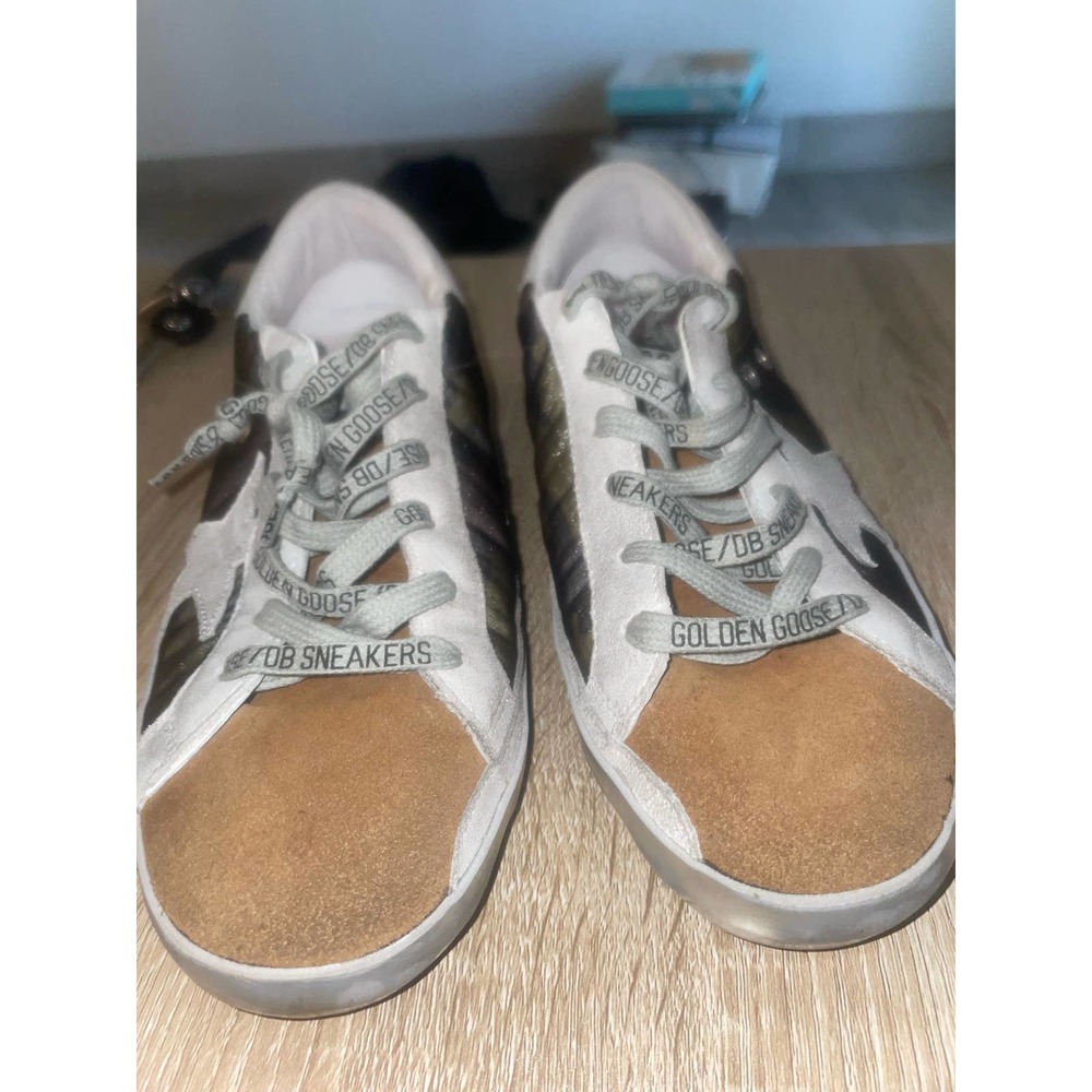 Golden Goose Superstar Low Top Sneakers Green Suede Camo